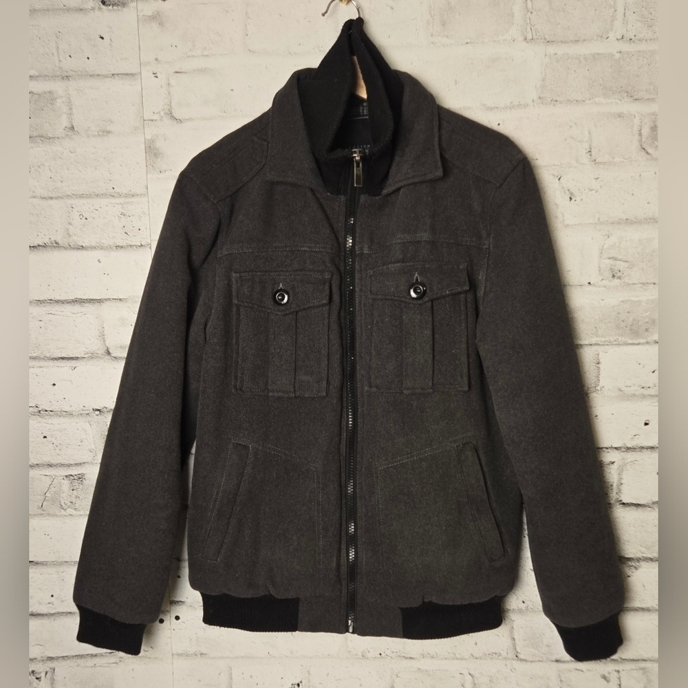Urban Heritage Wool Blend Bomber Jacket Gray Plaid Lined Zip Up - Size M
